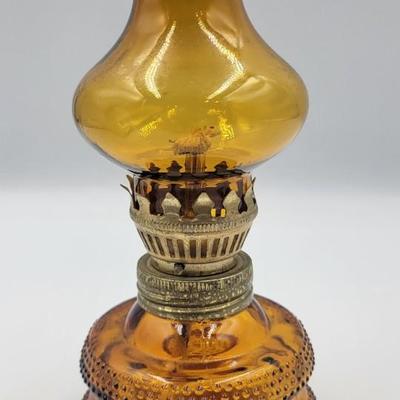 Vintage MCM Amber Glass Miniature Oil Lamp