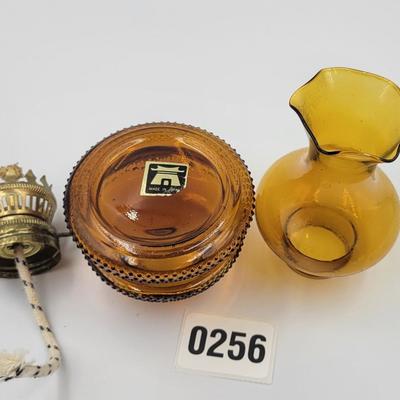 Vintage MCM Amber Glass Miniature Oil Lamp