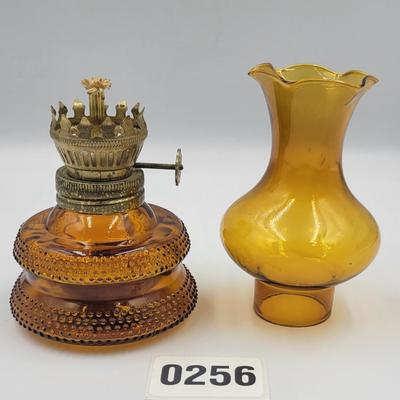 Vintage MCM Amber Glass Miniature Oil Lamp