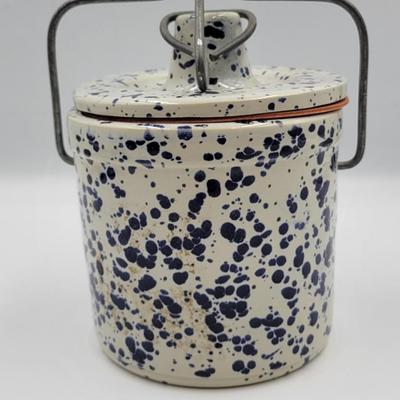 Beautiful Blue and White Stoneware Crock