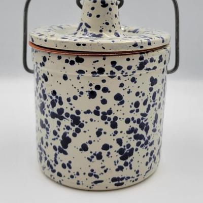 Beautiful Blue and White Stoneware Crock
