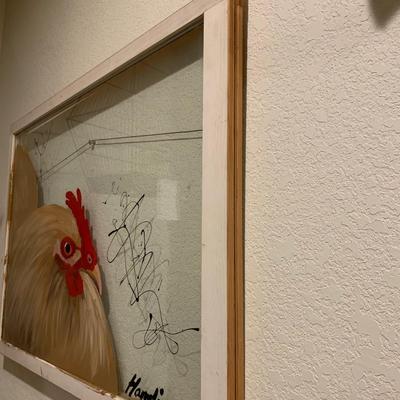 Original Signed Painting of a Chicken on Window Pane by Hamlin (B1-HS)