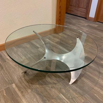 Matthew Hilton Glass Coffee Table with Aluminum Propeller Style Base (BLR-HS)