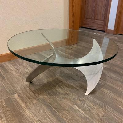 Matthew Hilton Glass Coffee Table with Aluminum Propeller Style Base (BLR-HS)