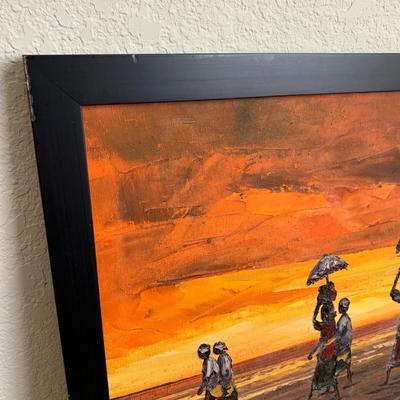 Original Signed Painting of People Walking on the Beach in the Sunset (B1-HS)