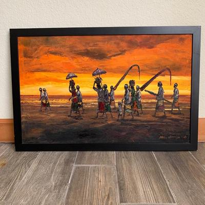 Original Signed Painting of People Walking on the Beach in the Sunset (B1-HS)
