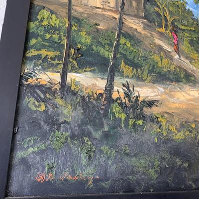 Original Signed Painting Depicting People in a Tropical Landscape (B1-HS)