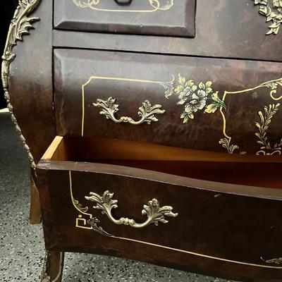 Vintage Marble Top French Louis XV Style Bombe Chest of Drawers