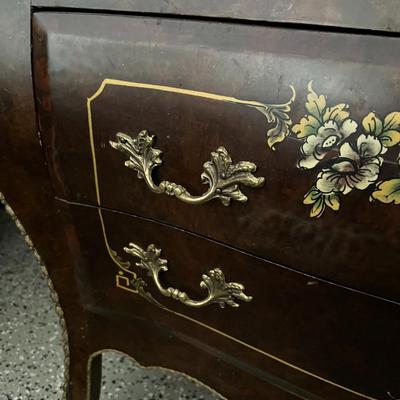 Vintage Marble Top French Louis XV Style Bombe Chest of Drawers