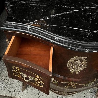 Vintage Marble Top French Louis XV Style Bombe Chest of Drawers