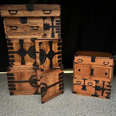 Vintage Japanese Tansu Cabinet Set
