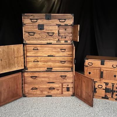 Vintage Japanese Tansu Cabinet Set