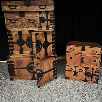 Vintage Japanese Tansu Cabinet Set