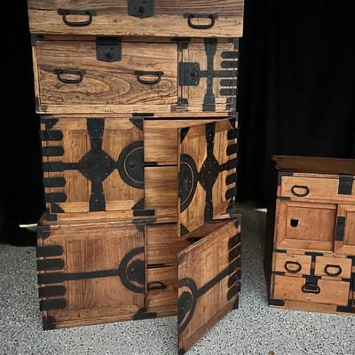 Vintage Japanese Tansu Cabinet Set