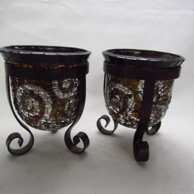 Pair of Partylite Tealight Candle Holders- Mosiac with Metal Frames