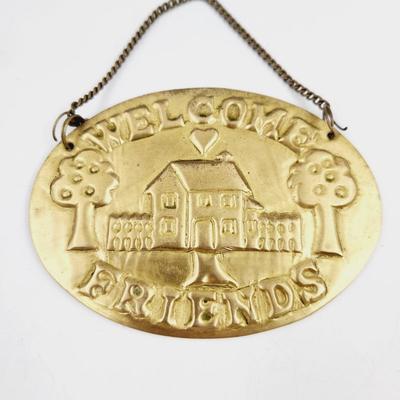 WELCOME FRIENDS BRASS PLAQUE