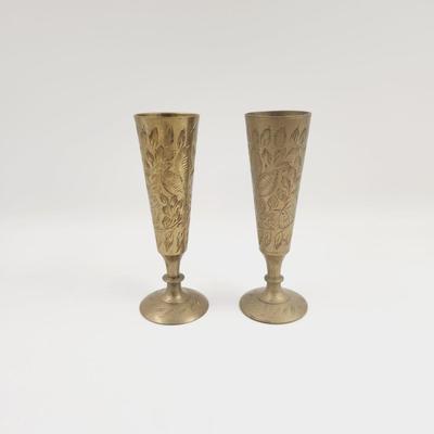PAIR OF BEAUTIFUL ETCHED BRASS VASES