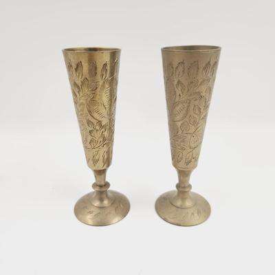 PAIR OF BEAUTIFUL ETCHED BRASS VASES