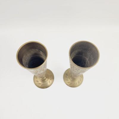 PAIR OF BEAUTIFUL ETCHED BRASS VASES