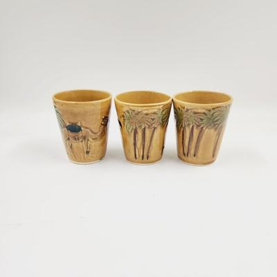 VINTAGE MCM JUICE GLASSES CAMEL PALM TREE CUPS 3 PC