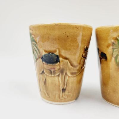 VINTAGE MCM JUICE GLASSES CAMEL PALM TREE CUPS 3 PC
