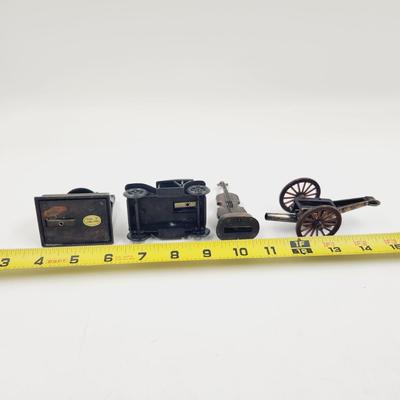 VINTAGE DIE CAST METAL ANTIQUE FINISH PENCIL SHARPENER BUNDLE 4 PC
