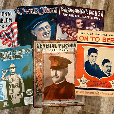 6 WWI ERA MILITARY SHEET MUSIC COMPOSITIONS
