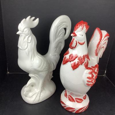 1164 Ceramic Rooster Lot of 2 Rustic Decor
