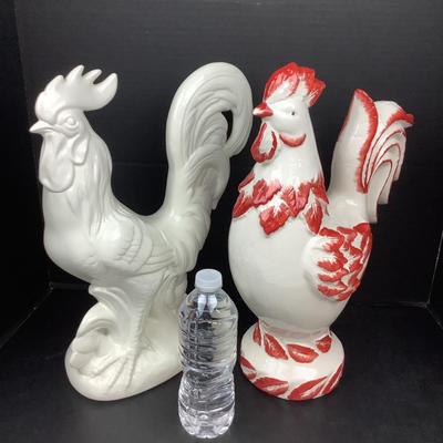 1164 Ceramic Rooster Lot of 2 Rustic Decor