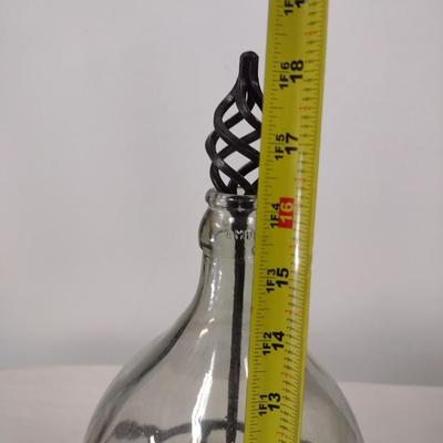 Ambrosio Glass Demijohn with Protective Basket includes Wrought Metal Stand and Candle Stick Holder