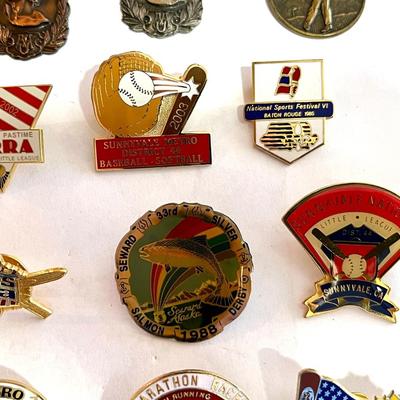16 ASSORTED YOUTH ATHLETICS ENAMEL HAT PINS