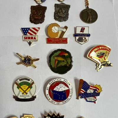 16 ASSORTED YOUTH ATHLETICS ENAMEL HAT PINS