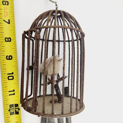 CUTE RUSTED BIRD CAGE W/ CUTE FLUFFY BIRD WIND CHIME