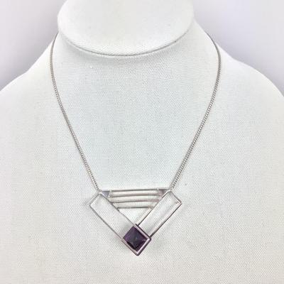 1126 Vintage Sterling Silver Artisan Made Purple Abstract Necklace