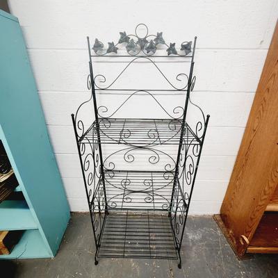 LEAF GREEN DECORATED FOLDING METAL SHELF #3