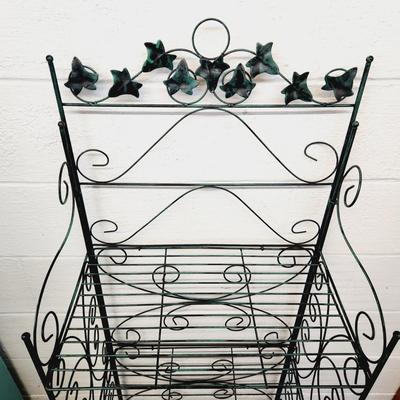 LEAF GREEN DECORATED FOLDING METAL SHELF #3