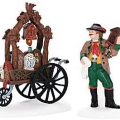 Dept 56 Alpine Village "Cuckoo Clock Vendor & Cart" (set of 2) RETIRED