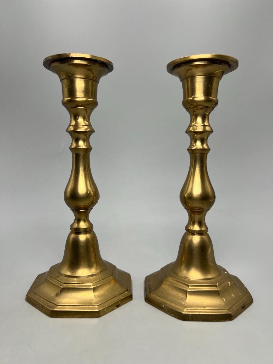 Pair of Solid Brass Gold Made in India Victorian Style Candlestick