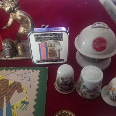 Vintage Sewing Lot - Sterling thimble, needle case, buttons, etc.