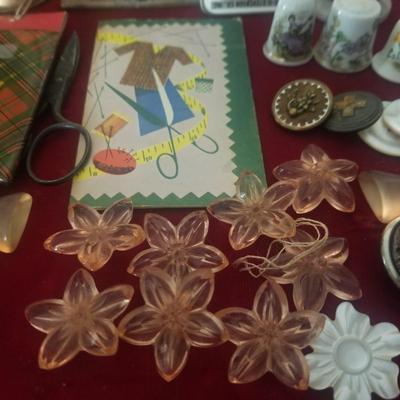 Vintage Sewing Lot - Sterling thimble, needle case, buttons, etc.