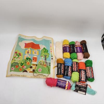 CUTE VINTAGE CROSS STITCH W/ YARN