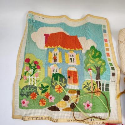 CUTE VINTAGE CROSS STITCH W/ YARN