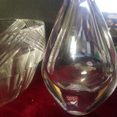 3 Vintage Orrefors glass - 2 teardrop and bowl