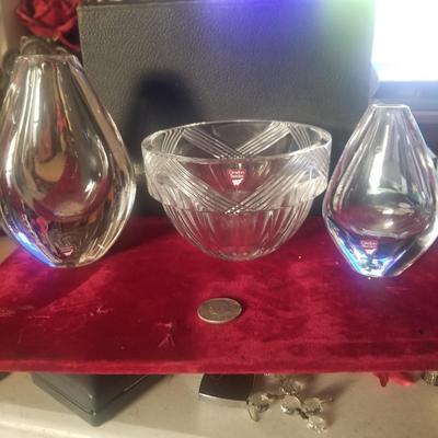 3 Vintage Orrefors glass - 2 teardrop and bowl