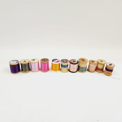 VINTAGE ARRAY OF WOODEN SPOOLS OF THREAD #2