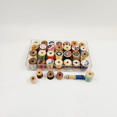 VINTAGE ARRAY OF WOODEN SPOOLS OF THREAD #2