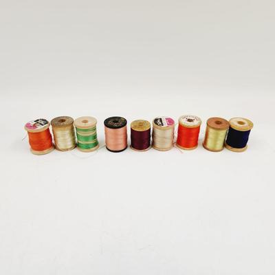 VINTAGE ARRAY OF WOODEN SPOOLS OF THREAD #2