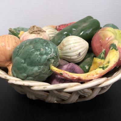 MCM Ceramic Art Pottery-Woven Basket of Vegetables; Spain 450-7