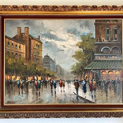 LOT 3  SIGNED FRENCH IMPRESSIONIST OIL PAINTING PARIS STREET SCENE