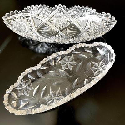 Lot 16 Antique Cut Glass Oval Celery / Relish Dishes Different Patterns 11"